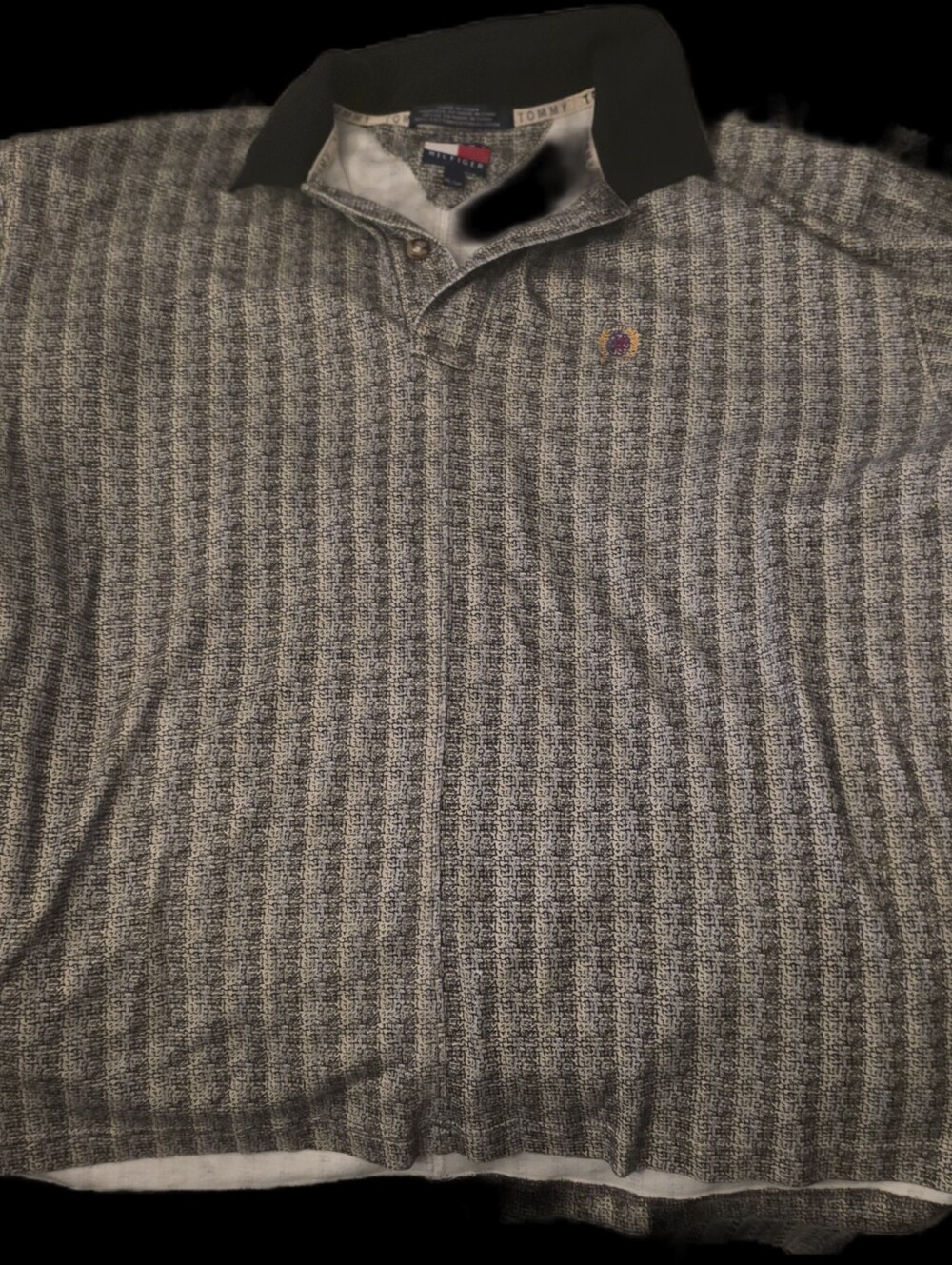 Tommy Hilfiger Gray Patterned Long-Sleeve Polo with Black Collar